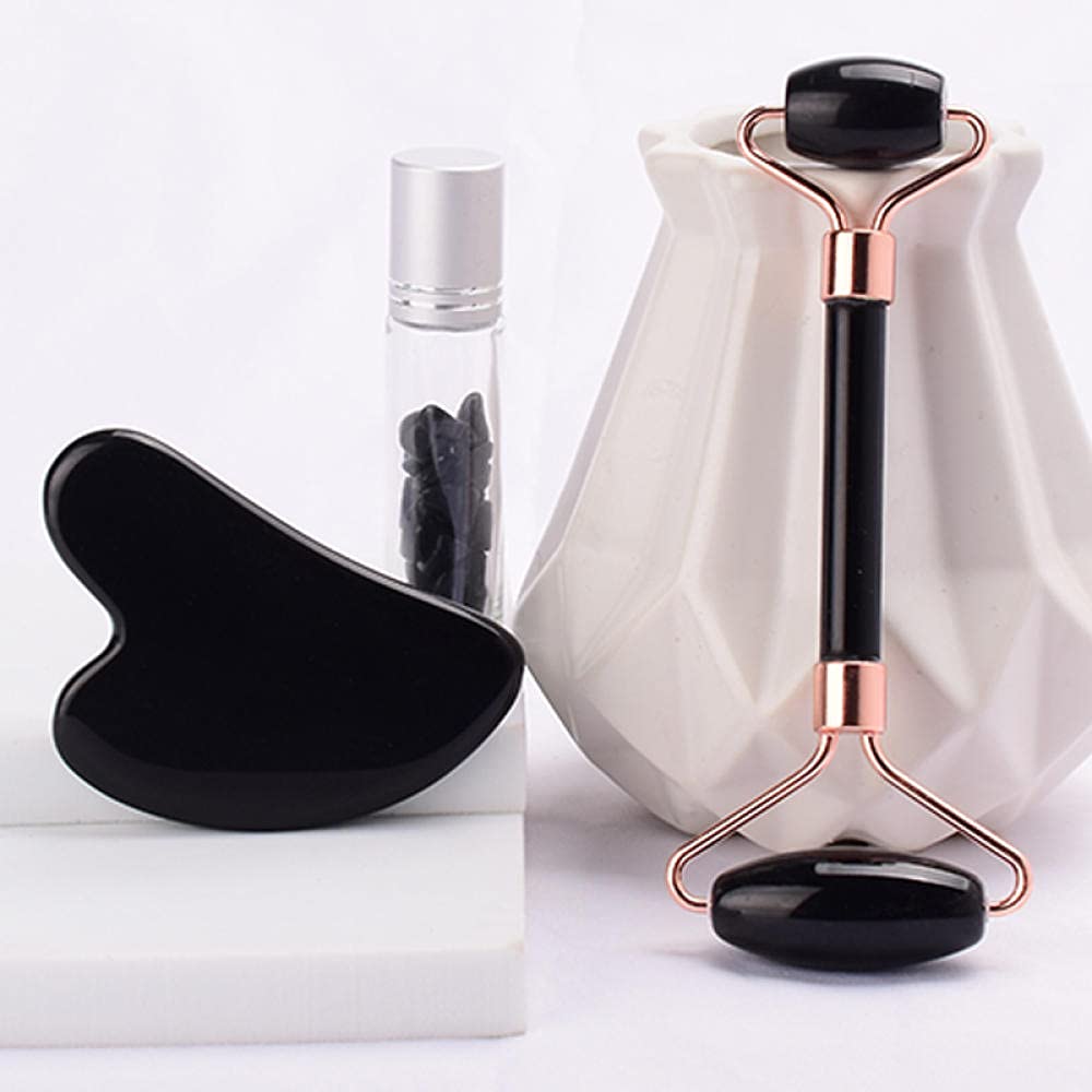 Noir Obsidian Face Face Gua Sha Sha Bouteille en pierre 3PCS / Set-3 décors de PCS