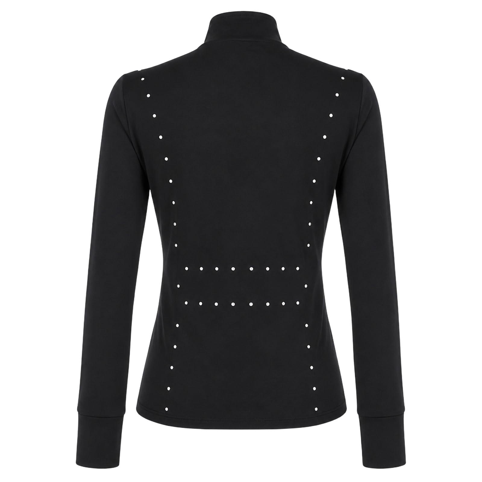 Damen Teen Eiskunstlaufjacke Strass Reißverschluss Warm-up | Elastische Trainingsjacke mit Stehkragen, Daumenlöchern, Seitentaschen und Strassdetails