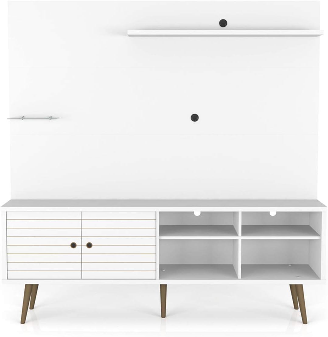 Manhattan Comfort Liberty 71" Freestanding Entertainment Center for Living Room, Mid Century Modern TV Stand with Shelves, Storage and Cable Management, Fits 46-55" Screens, White
