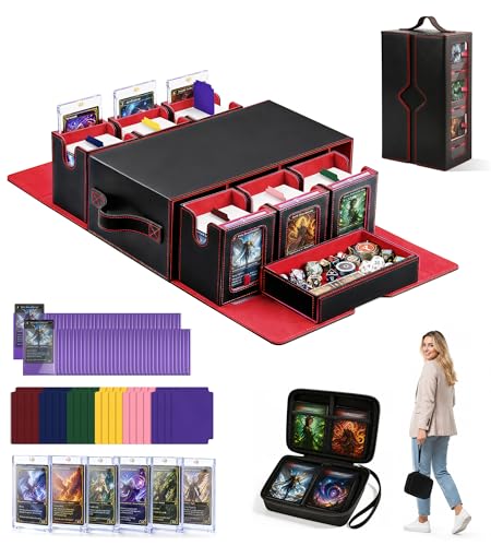 Image of 7-in-1 Commander Deck Box with Battle Case, 6-Deck Modular Card Storage Vault for MTG, Holds 600+ Double-Sleeved Cards, 35PT Magnetic Card Holders & 24 Dividers for TCG Game Night & Tournament