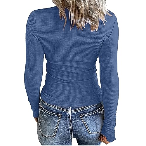 Ribbed Long Sleeve Tops for Women Keyhole V Neck Nice Bicycle Fall Shirts Slim Base Layering Teen Girls Streetwear2