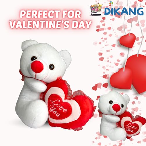 Image of DIKANG Premium Teddy Bear with Love for Valentine's Day Gift | Valentine Gift for Boyfriend /Girlfriend /Husband /Wife - 30cm (White)