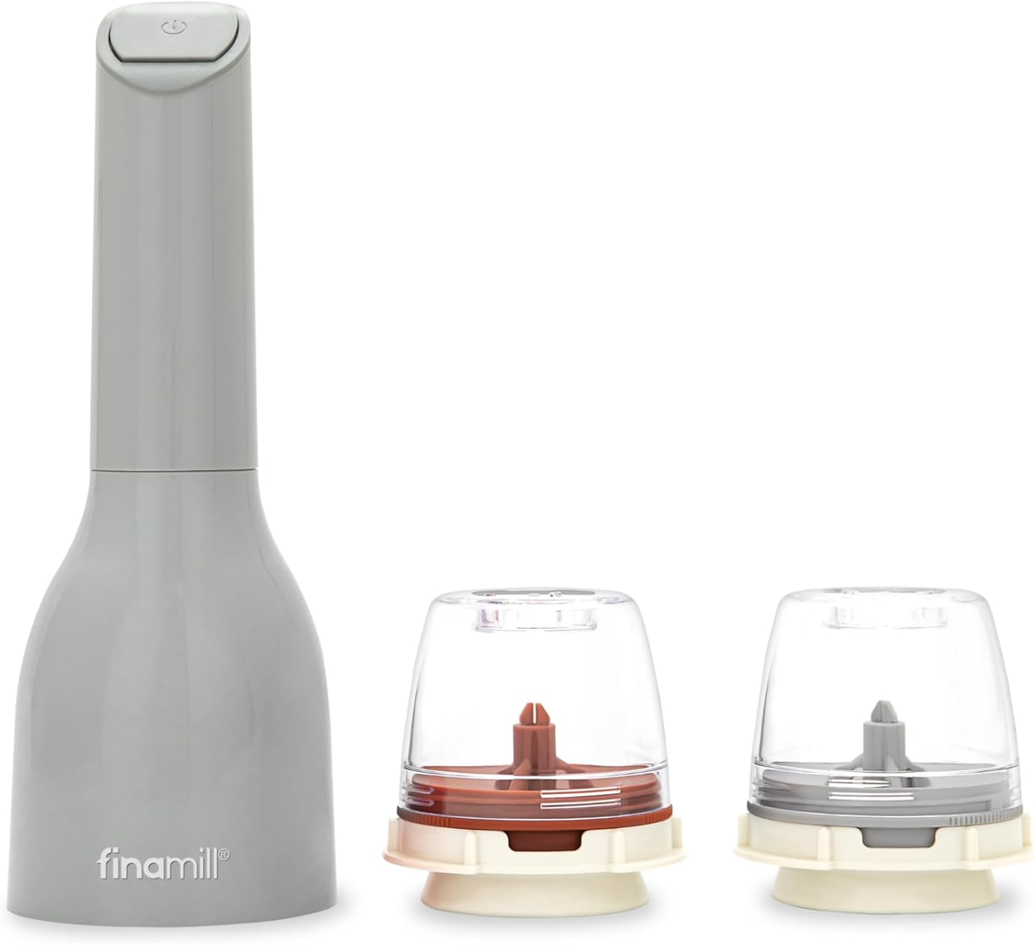 FinaMill Classic Battery Spice Mill  Award-Winning Battery Operated Salt and Pepper Grinder Set, 2 Interchangeable Spice Pods, Adjustable Coarseness, Ceramic Grinding Elements, LED Light (Stone)