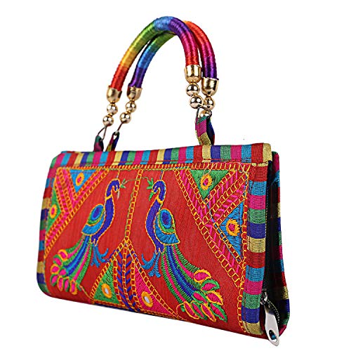Image of Craft Trade Clutch Bags for Women Rajasthani Jaipuri Embroidered Mirror Work Ethnic Hand Bags and Clutches for Ladies Purse for Girls - 13x25 Cms