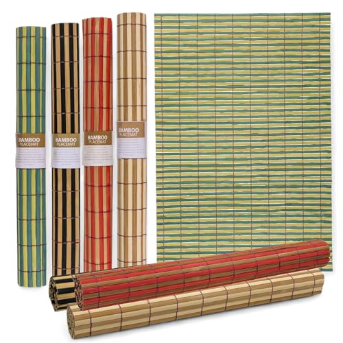 MIJOMA Juego de 4 manteles individuales de bambú, 30 x 45 cm, resistentes, fáciles de limpiar y enrollables (mezcla de colores)