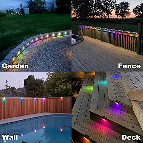 Image of DenicMic plastic 16 Pack Waterproof LED Solar Step Lights for Outdoor Decks, Railing,Stairs, Step, Fence, Yard, and Patio Christmas Decoration Lights(Color Changing) | Step Fence Patio Yard Stair Railling Pool Side Balcony Front Porch Outside Deck Lighting Decorative 5 Lumen ABS Brown Shell