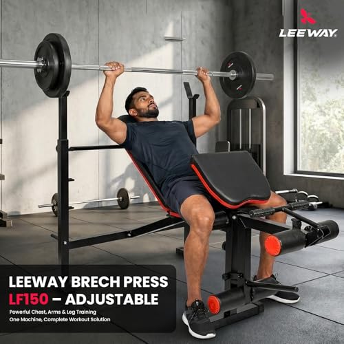 Image of Leeway LF150 Bench Press for Home Gym Setup | Adjustable Workout Bench with Preacher Curl | Foldable Incline Flat | Multipurpose Gym Table /Chair for Home Workout Equipment (Black, Bench LF150)