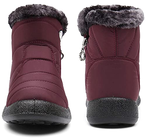 Gaatpot Damen Winterstiefel Wasserdicht Warm gefütterte Schneestiefel Winterschuhe Winter Kurzschaft Stiefel Boots Schuhe Weinrot 38