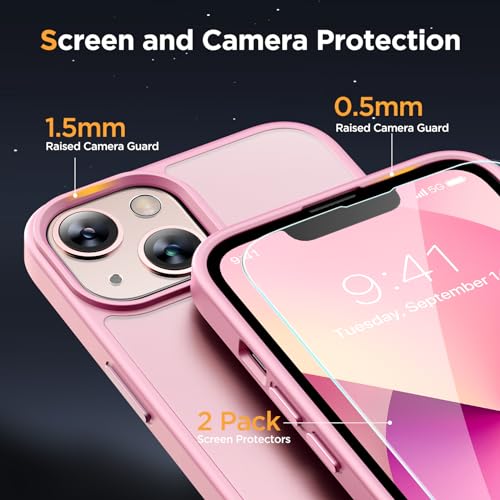 Image of Miracase Magnetic for iPhone 13 Case 6.1 inch (Compatible with MagSafe)(with 2X Screen Protectors) Military-Grade Protection, Anti-Fingerprint Translucent Matte Phone Case Cover, Mes Pink