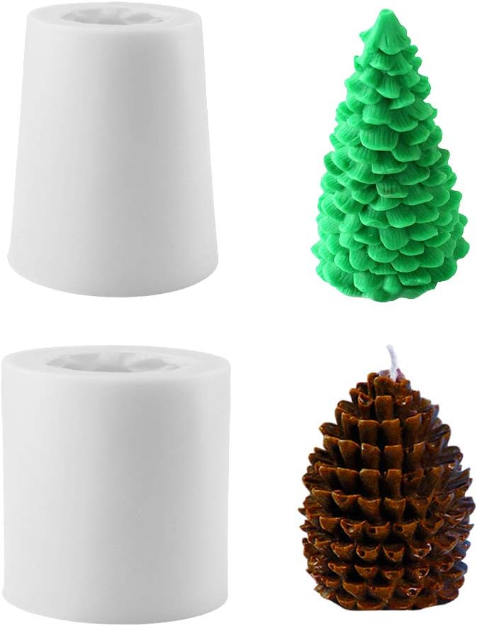 Gukasxi 3D Christmas Tree Candle Mold, 2 Pcs Silicone Candle Mold Baking Molds Soap Molds for Homemade DIY Xmas Cake Fondant Chocolate Candy Decorating Soap Candle Making Supplies
