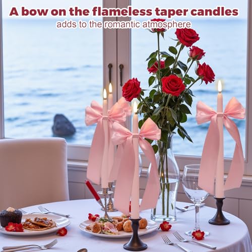 Image of Wondise Pink Flameless Taper Candles with Remote Timer, Battery Operated Real Wax Led Candle 3D Wick Flickering Flameless Candlesticks for Home Birthday Party Wedding Anniversary Decor