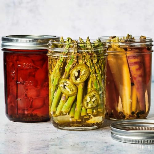 Image of KORCCI Amber Glass Mason Jars 16oz - 6 Pcs Wide Mouth Mason Jars With Lids And Bands. Empty Candle Jar, Food Storage Containers, Canning Jar For Canning, Fermenting, Pickling, Jar Decor.