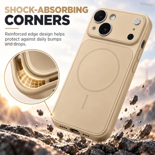Image of Compatible for iPhone 13 Cover Case Scratch Resistant Premium Glass Finish Slim Fit Protective Back Cover Shockproof Camera Guard Magsafe iPhone 13 Cover (Gold)