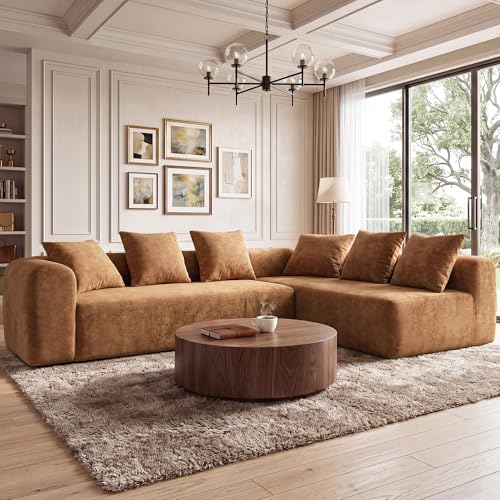 Image of Claiks 106 inch Cloud Boneless Couch, L-Shaped Sectional Sofa, Brown