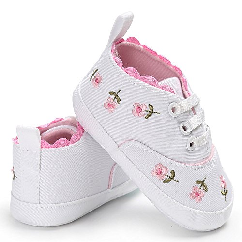 Baby Winter Clothes Infant Soft Crib Sole Baby Girls Shoes -Slip Canvas Floral Baby Shoes (White, 11)3