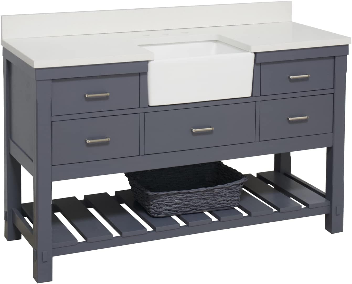 Charlotte 60-inch Single Farmhouse Bathroom Vanity (Quartz/Marine Gray): Includes Marine Gray Cabinet with Stunning Quartz Countertop and White Ceramic Apron Sink