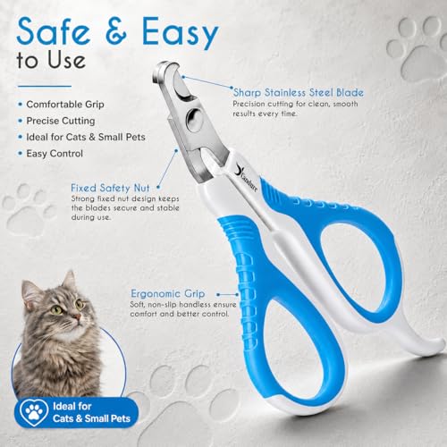 Image of Candure Cat Nail Clipper Stainless Steel Cat Claw Trimmers for Rabbits, Guinea Pigs, Birds, Puppies, Kittens and Small Animals Pet Nail Clipper for Professional and Home Use 4 inch White & Blue
