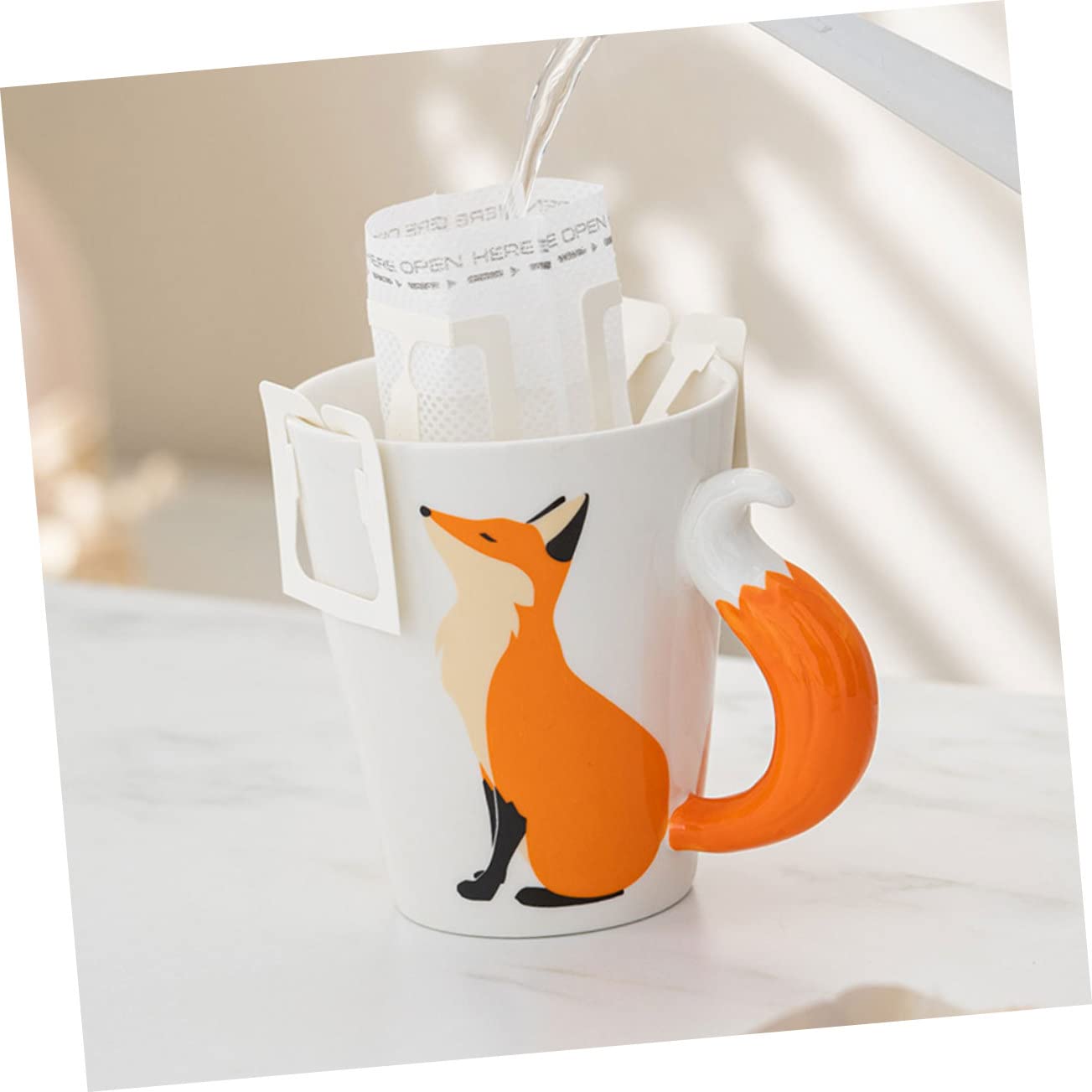 INOOMP Dekorative Keramiktasse 360ml aus Keramik für Kaffee und Tee | Oranges, Schlichtes Design mit Schönen Linien, Standfest und Leicht zu Reinigen, für Zuhause oder Büro