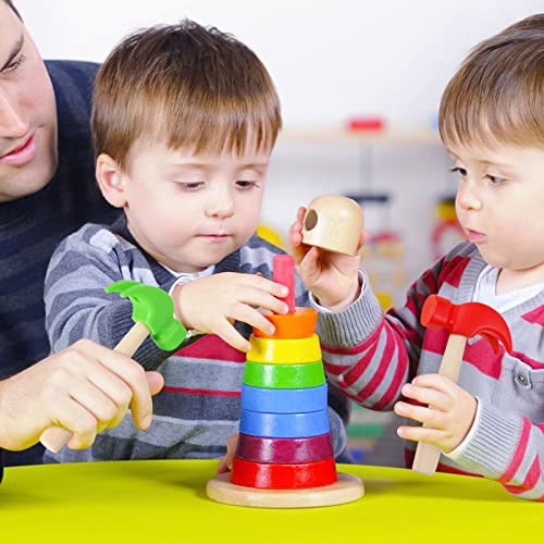 Image of Fowecelt 2 Pack Wooden Hammer Toys Simulation Hammers Maintenance Tools Educational Toys for Kids Birthday Party Games Supplies(Red & Green)