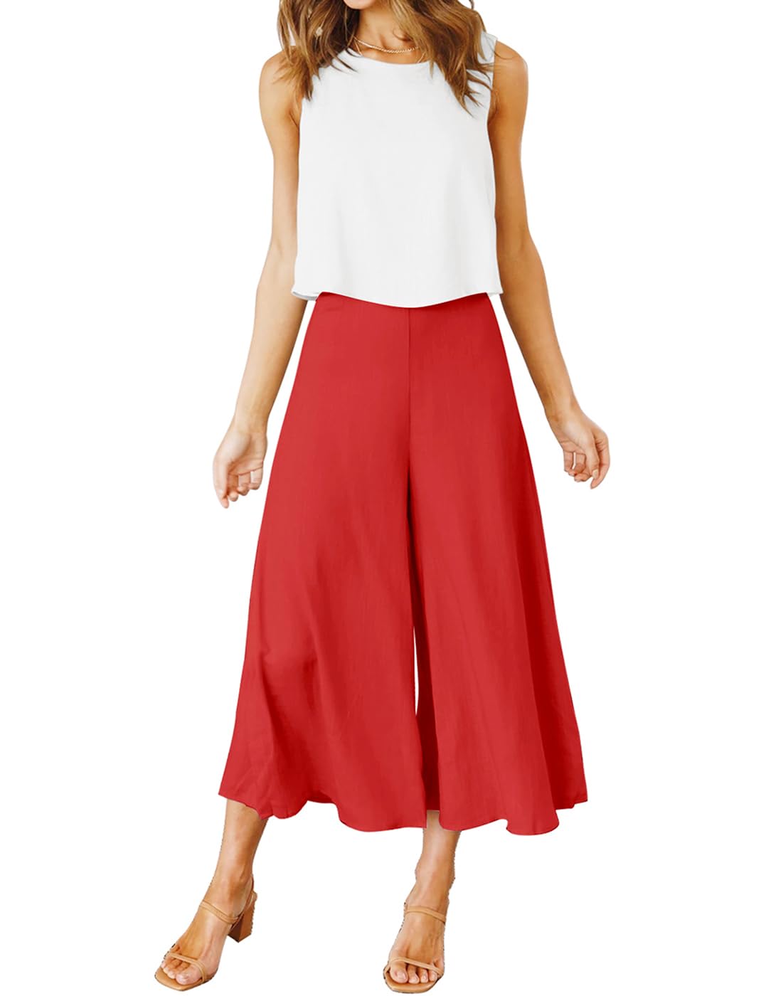 FANCYINN Conjunto para Mujer de Dos Piezas de Verano sin Mangas de Cuello Redondo y pantalón Ancho Cortado