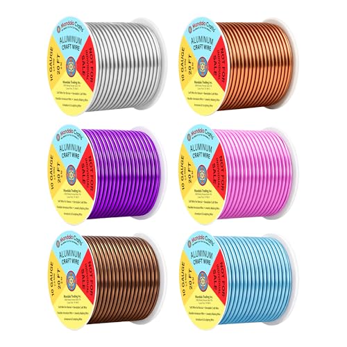 Image of Mandala Crafts 10 GA Blue Pink Brown Assorted Anodized Aluminum Craft Wire | 120 FT, Colored, Flexible, Bendable for Bonsai Armature Sculpting Wire Wrapping Jewelry Making, Weather & Tarnish Resistant