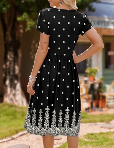 Image of HOTOUCH Women's Summer A-Line Midi Dresses 2026 Casual Floral Short Sleeve T-Shirt Dress Flowy Beach Sundress with Pockets