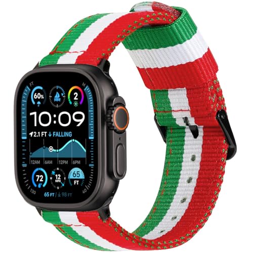 ESTUYOYA Bracelet Drapeau de l'Italie compatible avec Apple Watch 49mm 46mm 45mm 44mm, (42mm-Serie 1-3), Bande en Nylon Sport iWatch Series 11 10 9 8 7 6 5 4 3...