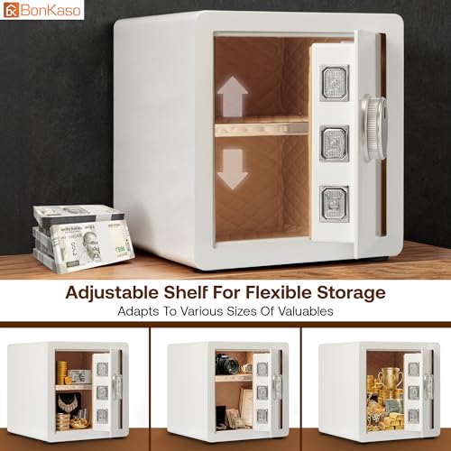 Image of BonKaso Smart Security Safe | Fingerprint PIN Key Access | Adjustable Shelves | Heavy-Duty Metal | Built-in Alarm | Compact Home Office Safe