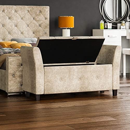 Vida Designs Seville Storage Ottoman, Fabric Chest with Lid, Seat, Stool, Window Bench, Chest, Toy Storage Box, Pouffe, Footstool, Champagne Velvet