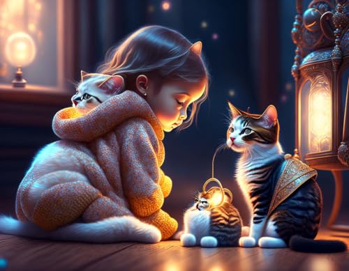 Toile jeune fille au chat pour déco salon chaleureuse