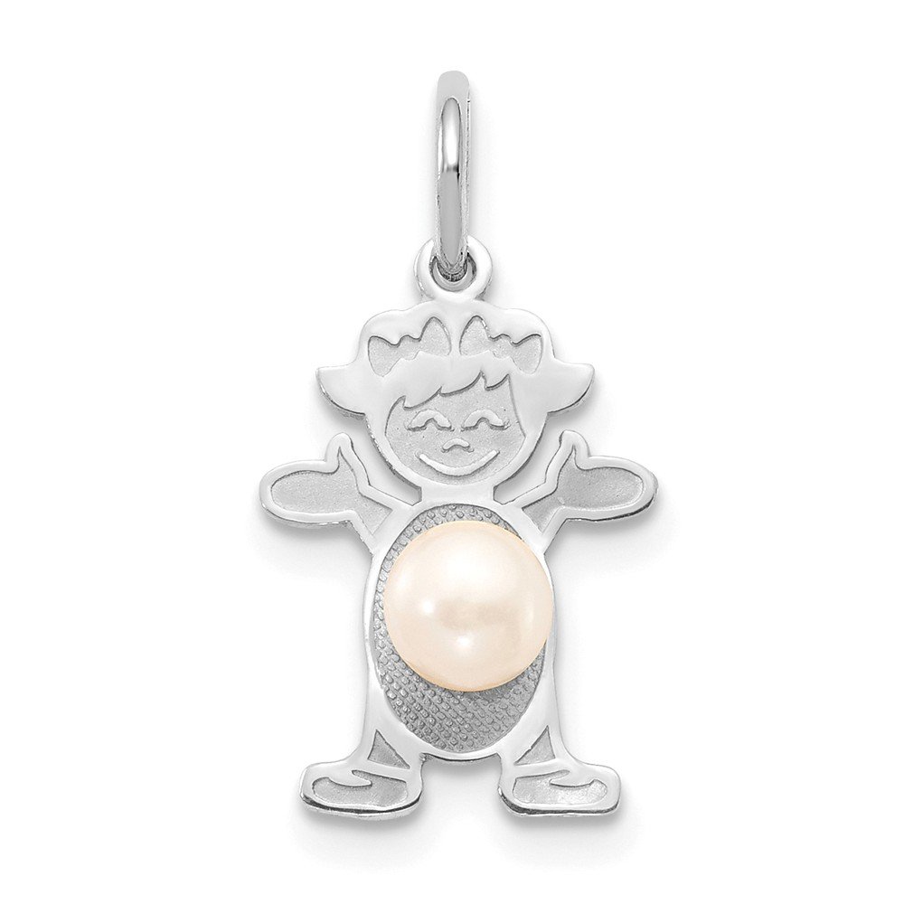 Solid 14K White Gold Girl 4mm Freshwater Cultured Pearl-June - 21mm x 12mm