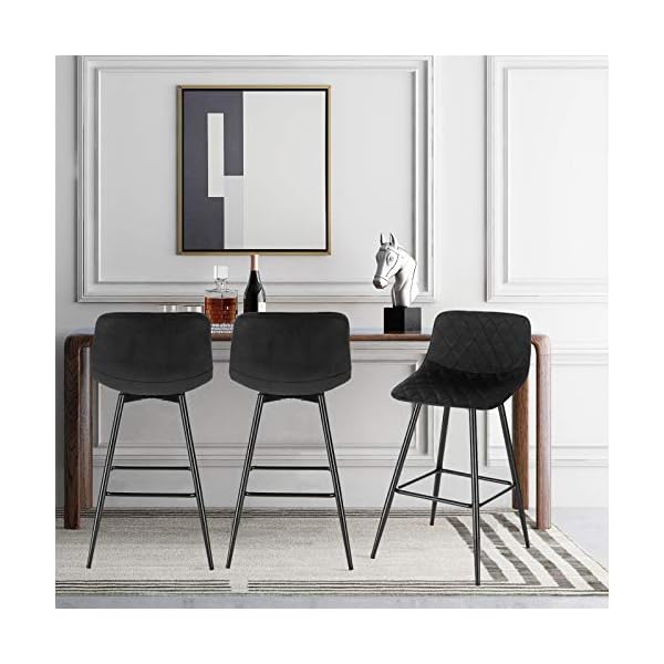 WOLTU Bar Stools Set of 2 PCS Soft Velvet Seat Breakfast Bar Counter Kitchen Chairs Metal Legs Barstools Black High Stools with Backrests & Footrests for Home & Commercial Use #1689 - Image 3