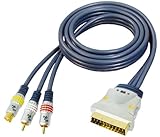 Anschluss 2: Scart (21-polig) All4u BBVS 7 Videokabel (Scartstecker - 4 polig Hosidenstecker + 2x Cinchstecker, In/Out Schaltbar, verchromter Vollmetallstecker) 10 m blau