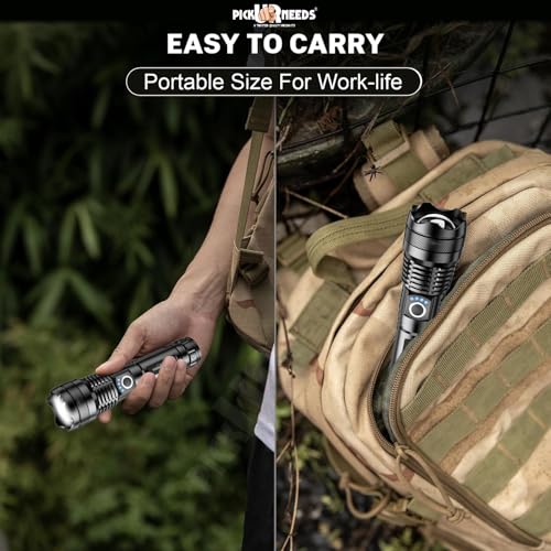 Image of Pick Ur Needs 100w High Power Rechargeable LED Flashlight Torch Zoomable Focus 5 Lighting Modes Type-C Fast Charging Long-Range Torch for Outdoor, Camping & Emergency (Black)