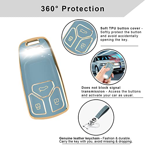 Qbuc For Audi Key Fob Cover Case With Leather Keychain Clip For Audi A4 A5 Q5 Q7 Rs4 Rs5 S4 S5 Sq5 Sq7 Tt Tts Tt-Rs (Blue) #TOP3