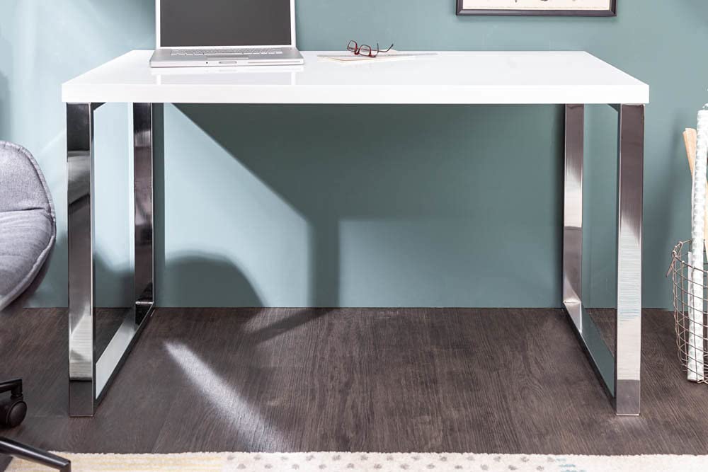 Design Laptoptisch White Desk 120x60 cm Hochglanz weiß Schreibtisch Tisch Bürotisch