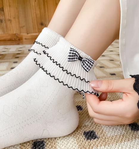 Image of Women Ruffle Ankle Socks, Lace Socks Cute Frilly Cotton Socks Girl Princess Socks 3 Pairs