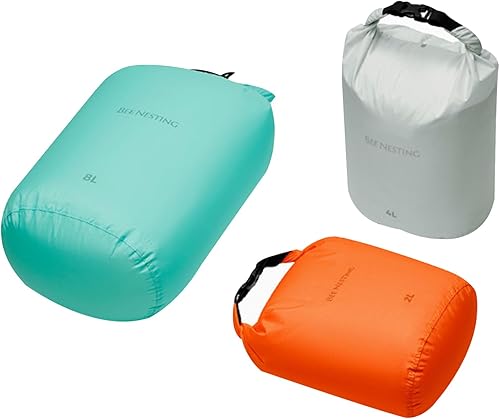 Miniatura 55 de Bee Nesting Juego de bolsas secas ultraligeras para mochileros, saco seco impermeable para camping, senderismo, motocicleta, saco de cosas ligeras