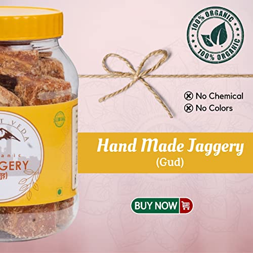 Image of Mountveda Pure and Organic Jaggery Cubes /Finest Sugarcane Desi Gud,Karupatti,Mittai,Bellam,Thati,Gur,Bella /Natural Handmade Jaggery Block for Sweetener /Iron & Protein & Nutrient Rich Jaggery - 900 gms