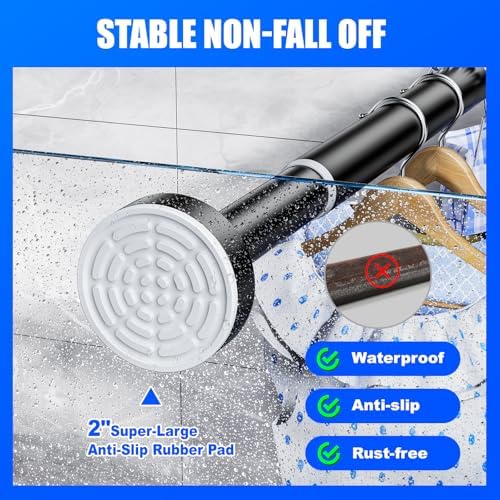 Ausemku Shower Curtain Rod Tension - 26-76 Inch Never Rust Non-Slip Spring Tension Curtain Rod No Drilling Stainless Steel Curtain Rod Use Bathroom Kitchen(Black)