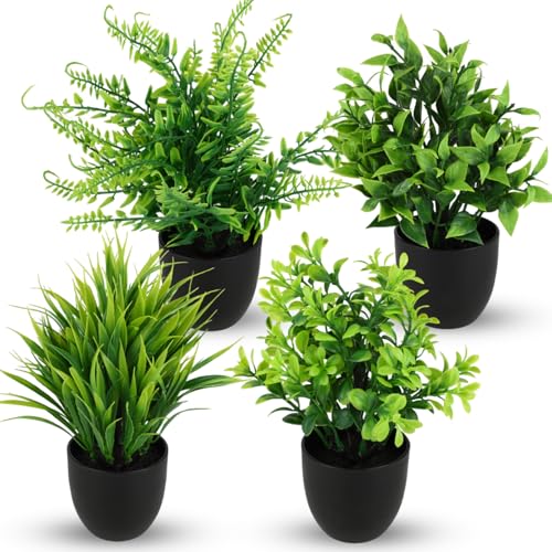 Kievano Lot de 4 Plantes Artificielles en Pot – Fausse Plante Décorative Réaliste en Plastique pour Intérieur, Bureau, Salle de Bain et Salon