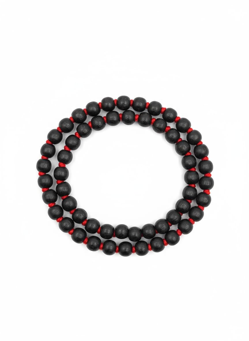 Authentic Karungali Mala – Original Black Ebony Wood 108+1 Beads Japa Mala with Guru Bead & Red Knots for Meditation, Astrological Benefits & Spiritual Protection-image-15