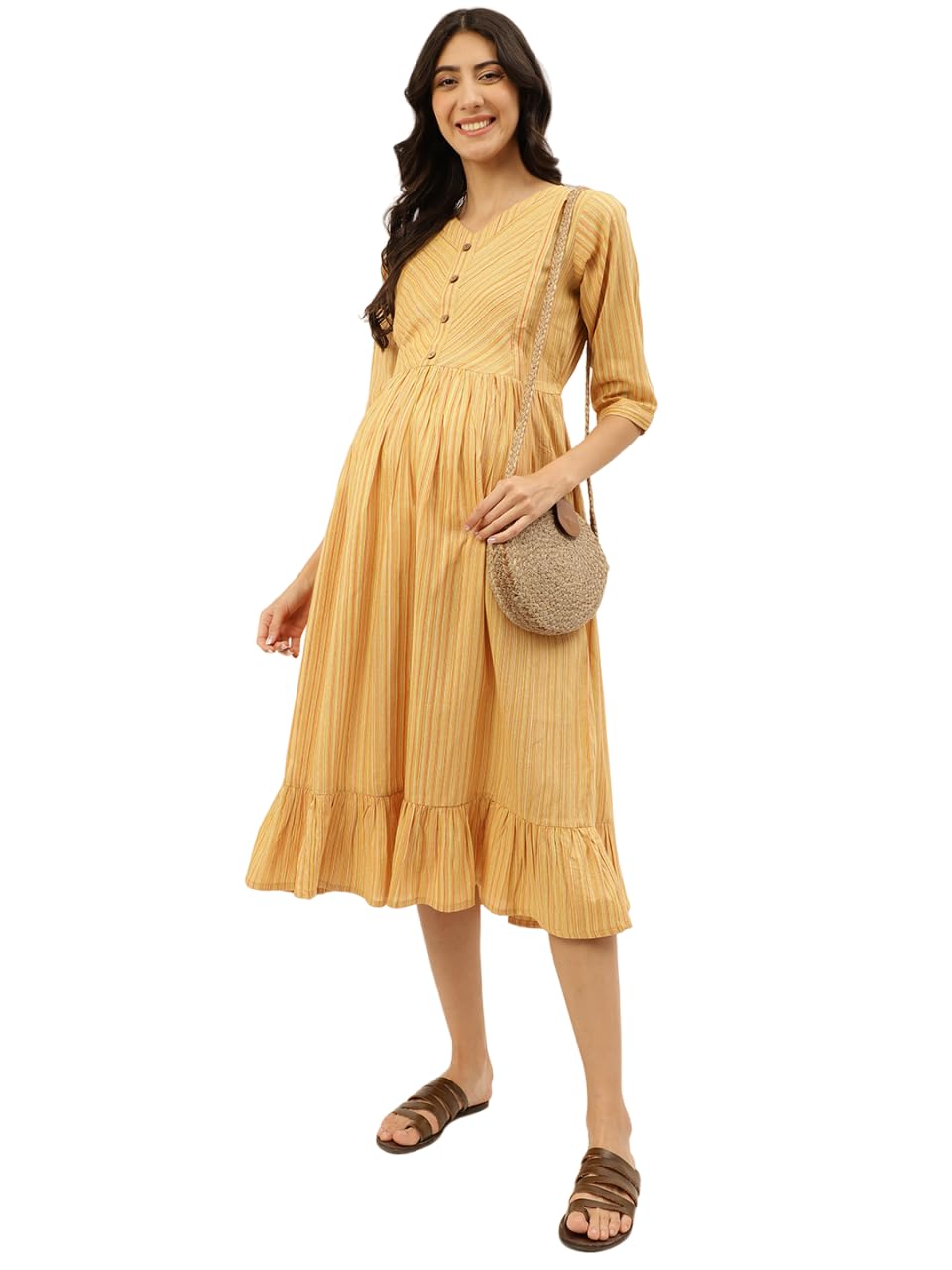 GenericCotton Grey/Black Maternity Dresses for Women with Feeding Zip - Floral Breastfeeding Maternity Gown Kurti for Pregnant Women - Nursing Pre and Post Pregnancy Wear(GreyBLack)