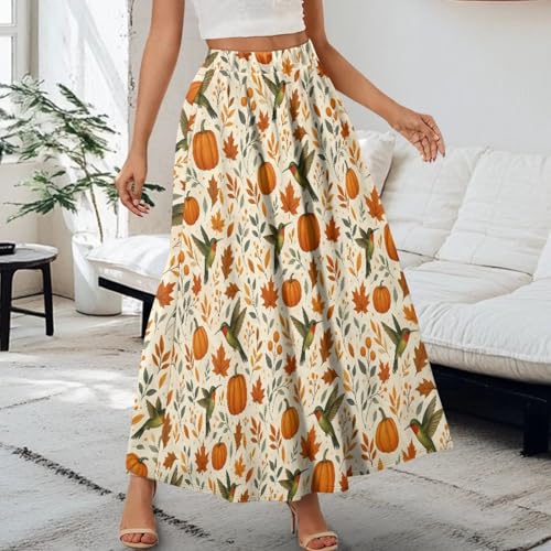 Women's Summer Casual Dress A-Line Midi Elastic High Waist Pleated Long Skirts with Two Pocket Size S-2XL3