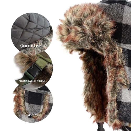 Image of Faux Fur Safety Reflective Aviator Trapper Hat Snow Ski Trooper Winter Cap