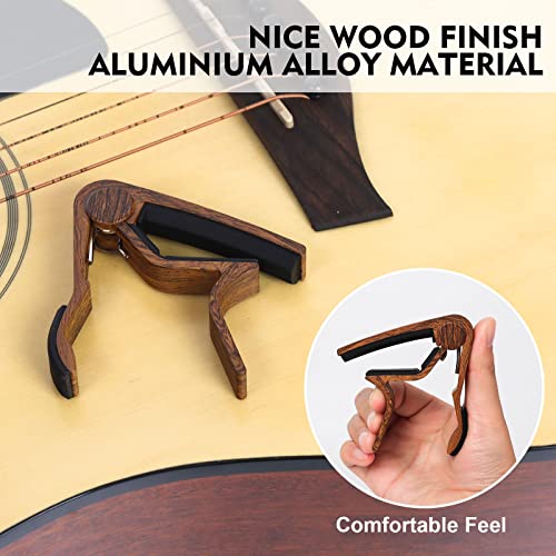 Bigdeer Guitar Capo For Acoustic And Electric Guitars - One Rosewood Plus One Alloy Shark Capo (Gold) For Both Acoustic And Electric Guitars, Great Feel, No Fret, Durable And 4 Guitar Picks #TOP4