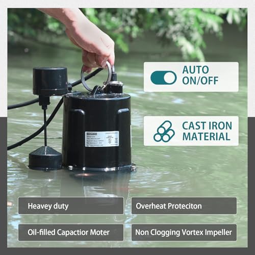 Image of WASSERMANN 3 /4 HP Sewage Pump 2 inch Discharge with Auto Float Switch, 115V 7200 GPH Cast Iron Submersible Sewage Pump, Sump Pump for Basement Sump Basin Sewer Well 2 inch NPT Discharge with 10 FT Cable