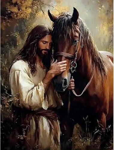 BOHADIY 5D Jesus Diamond Painting Kits for Adults, DIY Horse Diamond Art Painting Kits for Beginner, Full Drill Gem Art Painting Crafts for Home Wall Decor Gift 12‘’x16‘’