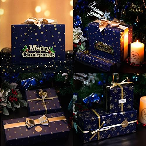 10x Wrapping Paper Roll, Dark Blue and Black Christmas Classical Paper for Xmas Presents Wrap - 10 Sheets Packaging Paper Packed as 1 roll - 18 x 28 inches per Sheet