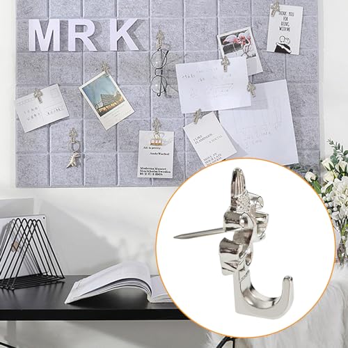 Image of Push Pin Picture Hooks,20pcs Push Pin Hangers, Thumb Tacks for Hanging, Bulletin Board Hooks, Zinc Alloy Pin Photo Frame Hooks for Picture,Canvas,Office,Clock,Mirror,etc. (Silver)